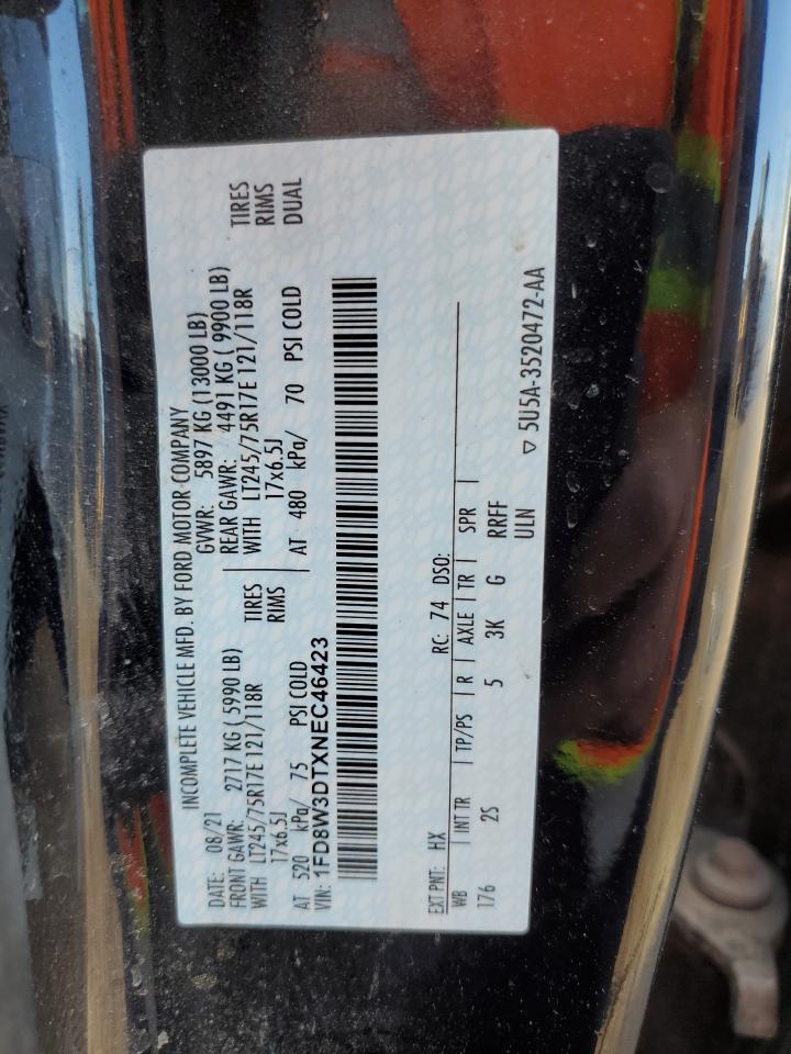 2022 FORD F350 SUPER DUTY VIN:1FD8W3DTXNEC46423