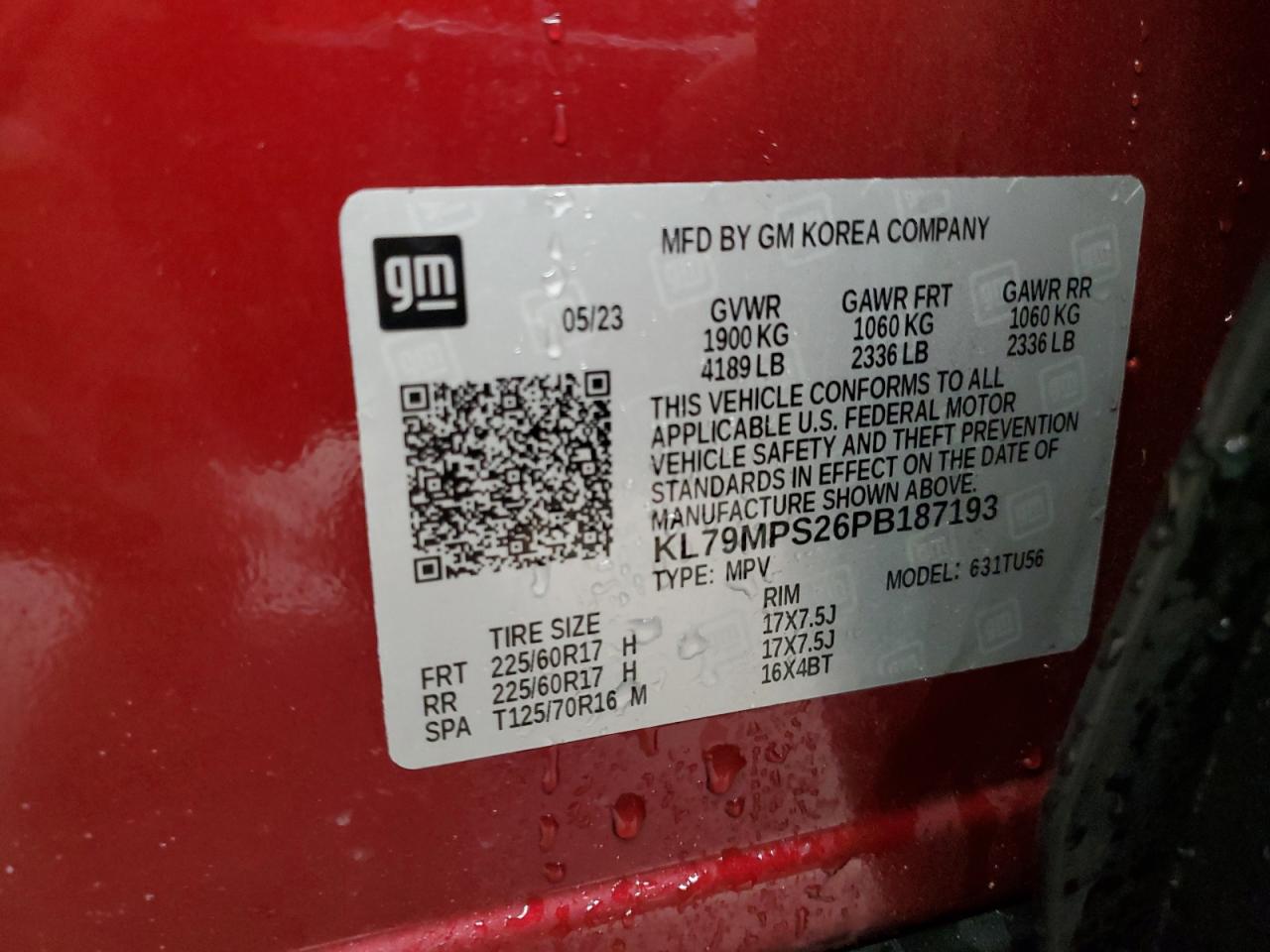 2023 CHEVROLET TRAILBLAZER LT VIN:KL79MPS26PB187193