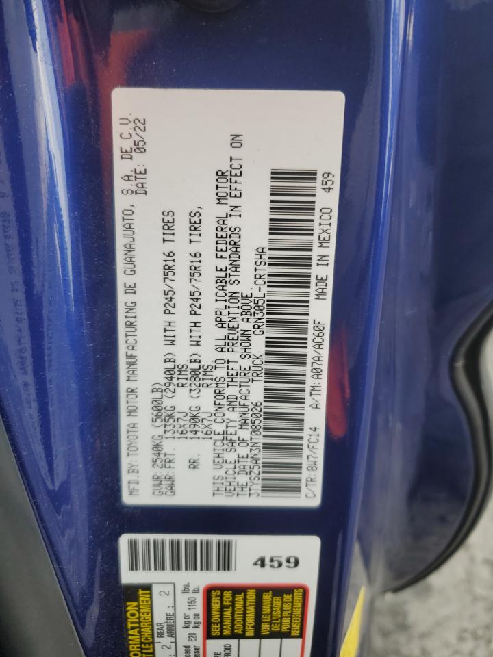 2022 TOYOTA TACOMA ACCESS CAB VIN:3TYSZ5AN3NT085026