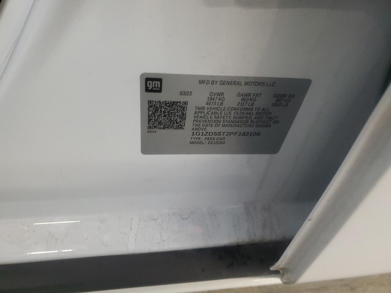 2023 CHEVROLET MALIBU LT VIN:1G1ZD5ST2PF182106