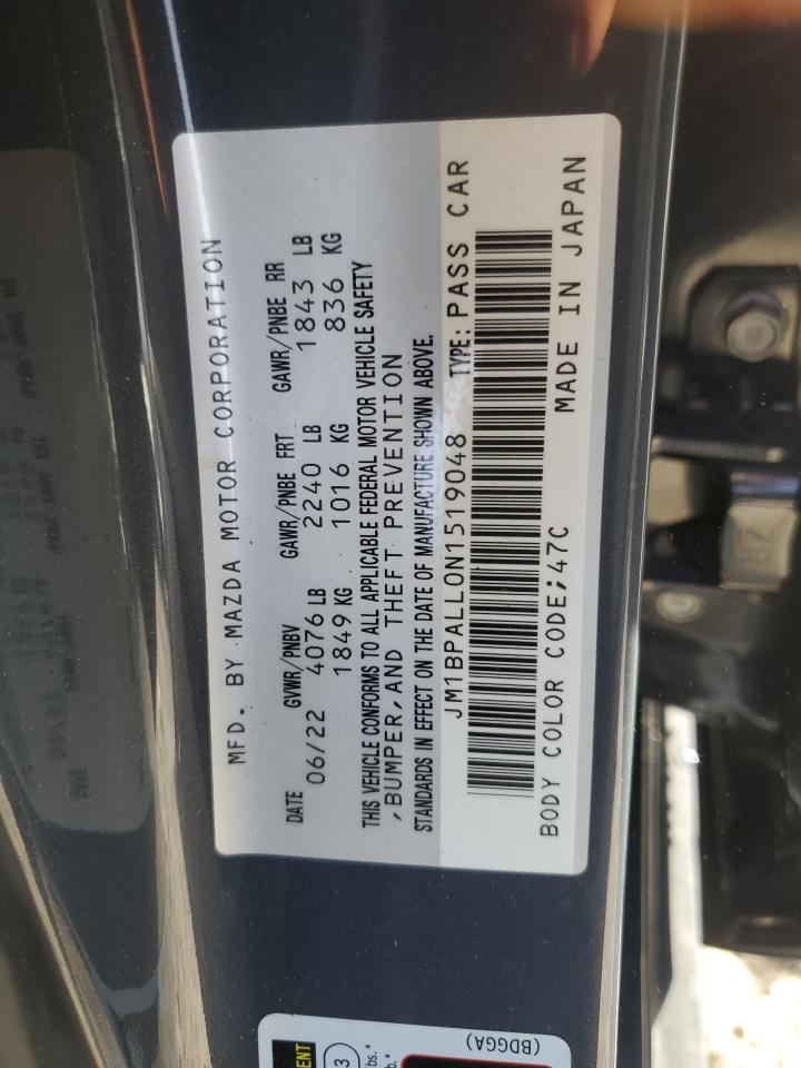 2022 MAZDA 3 PREFERRED VIN:JM1BPALL0N1519048