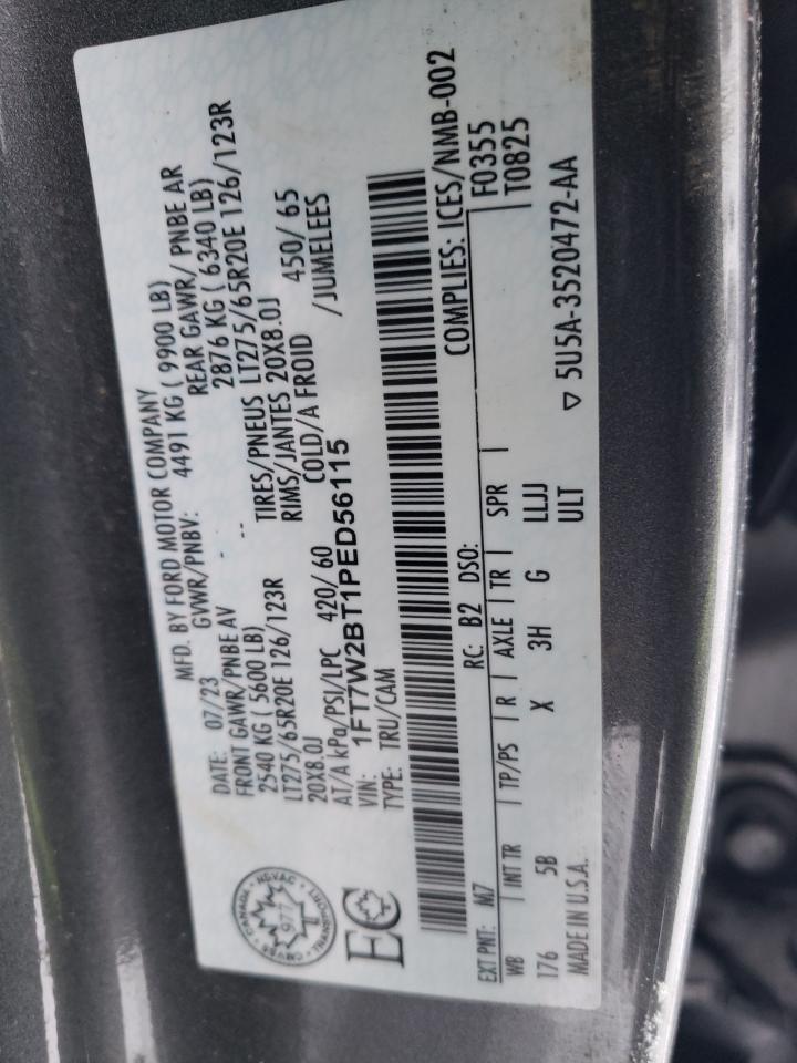 2023 FORD F250 SUPER DUTY VIN:1FT7W2BT1PED56115