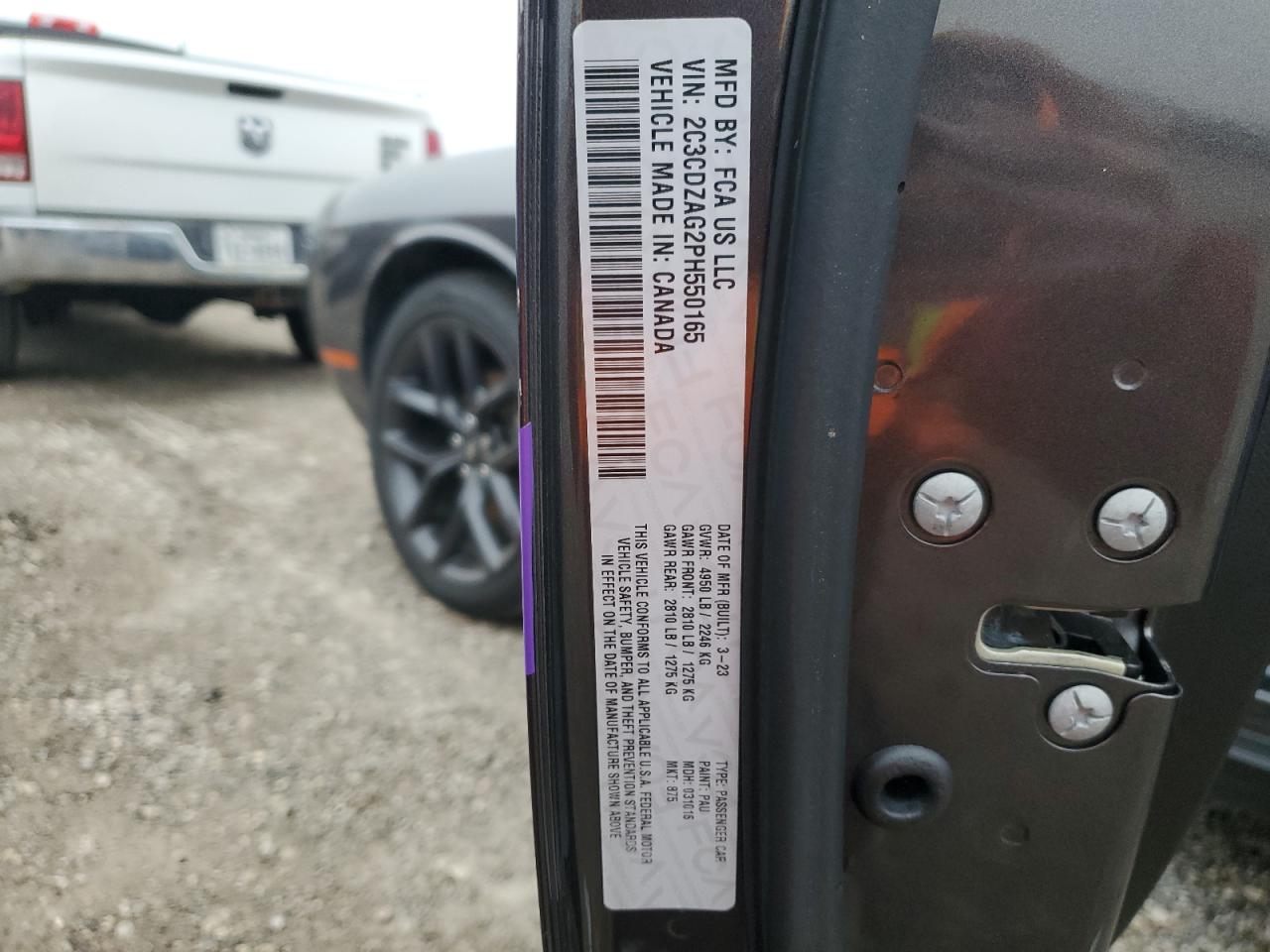 2023 DODGE CHALLENGER SXT VIN:2C3CDZAG2PH550165