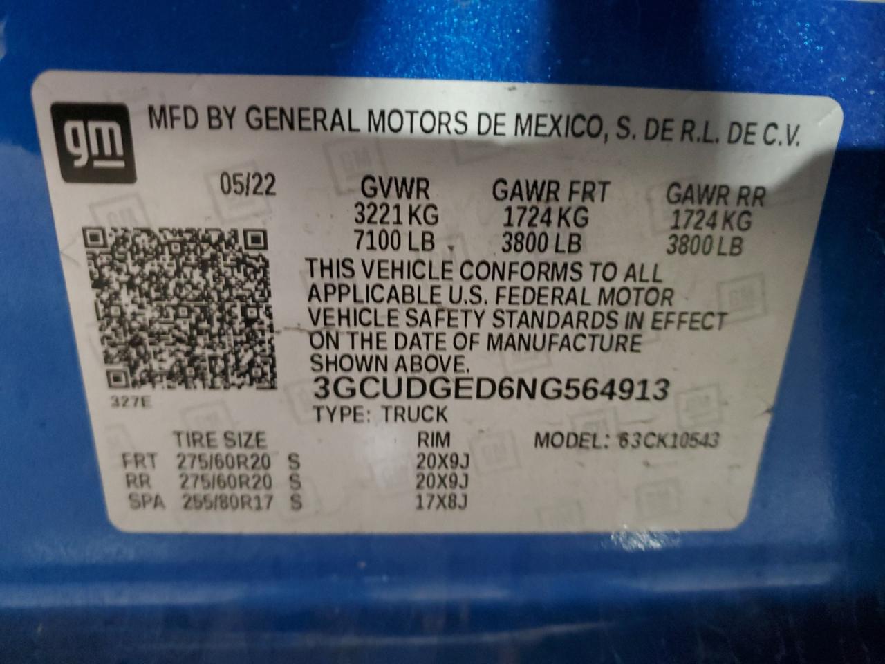 2022 CHEVROLET SILVERADO K1500 LTZ VIN:3GCUDGED6NG564913