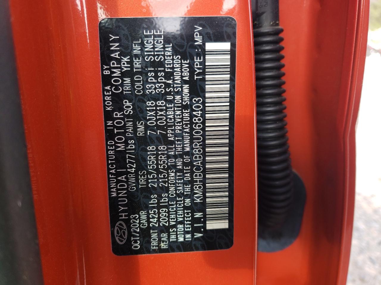 2024 HYUNDAI KONA SEL VIN:KM8HBCAB8RU068403