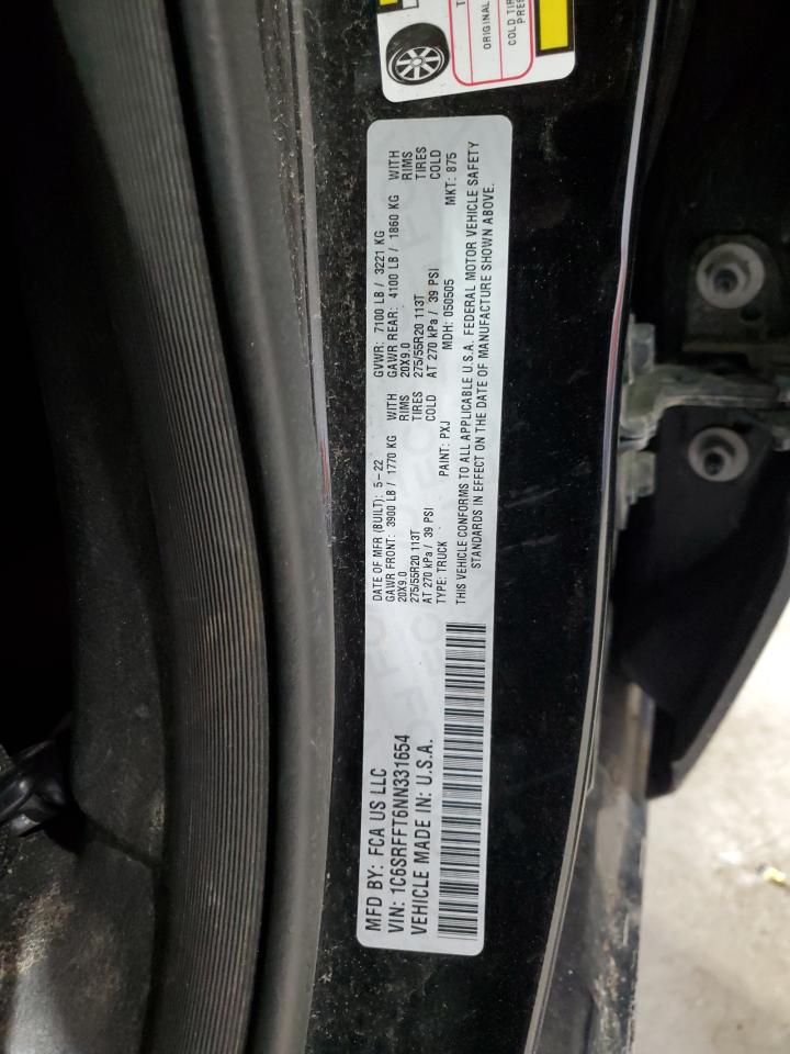 2022 RAM 1500 BIG HORN/LONE STAR VIN:1C6SRFFT6NN331654