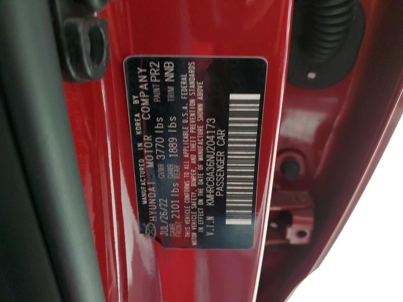 2022 HYUNDAI VENUE SEL VIN:KMHRC8A36NU204173