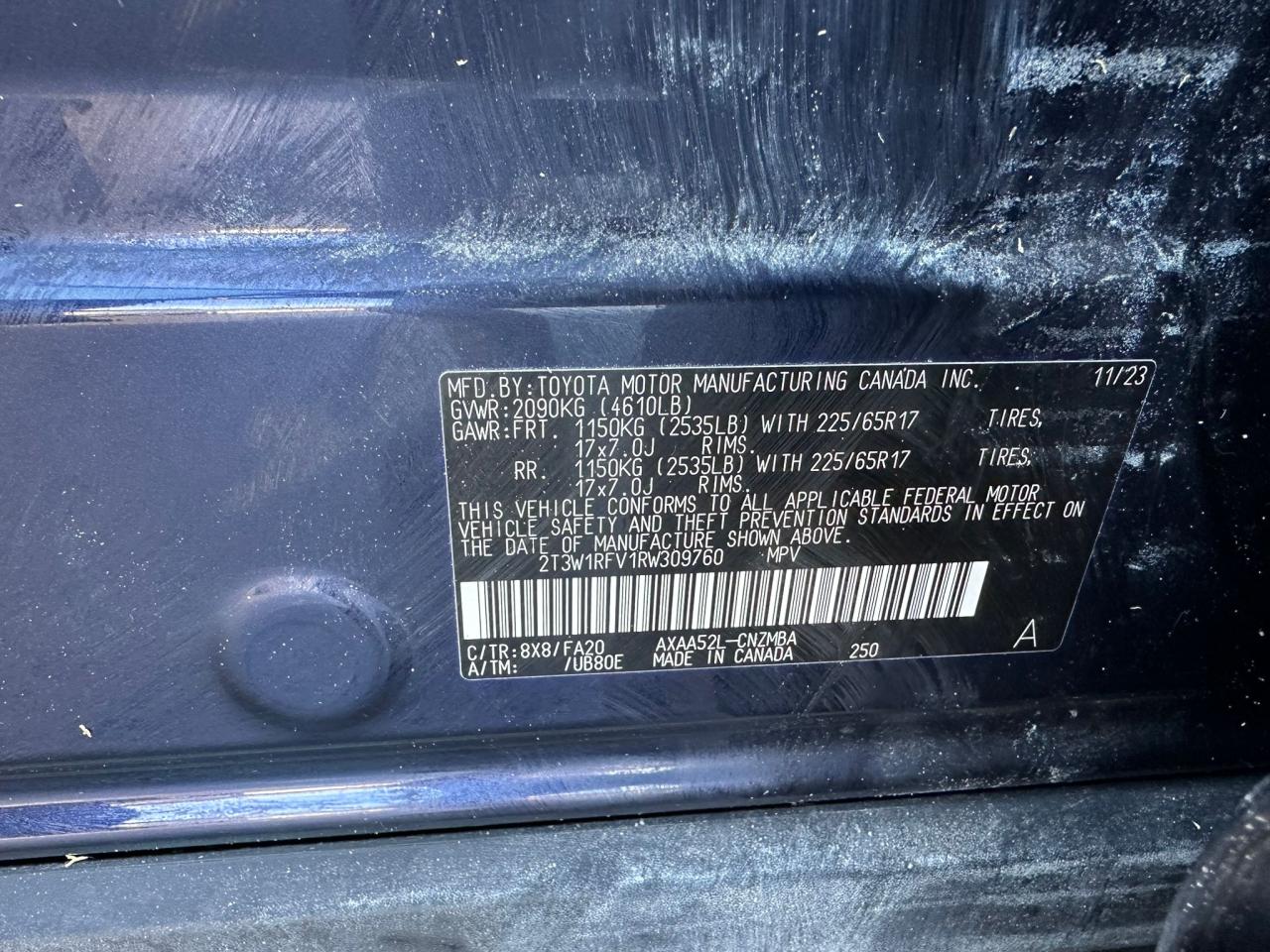 2024 TOYOTA RAV4 XLE VIN:2T3W1RFV1RW309760