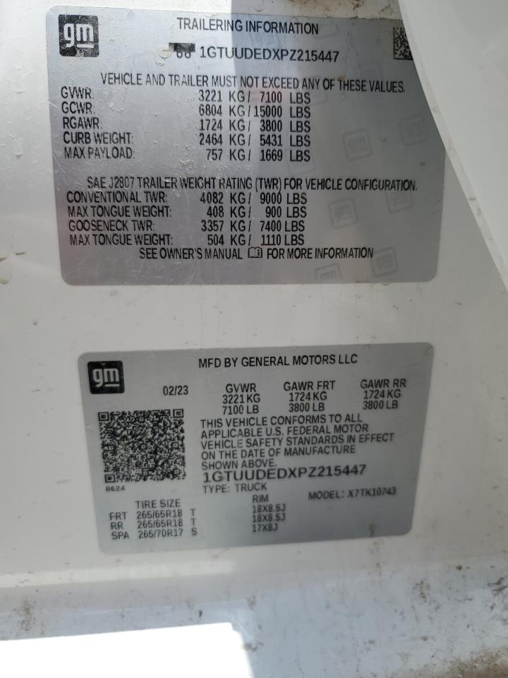 2023 GMC SIERRA K1500 SLT VIN:1GTUUDEDXPZ215447