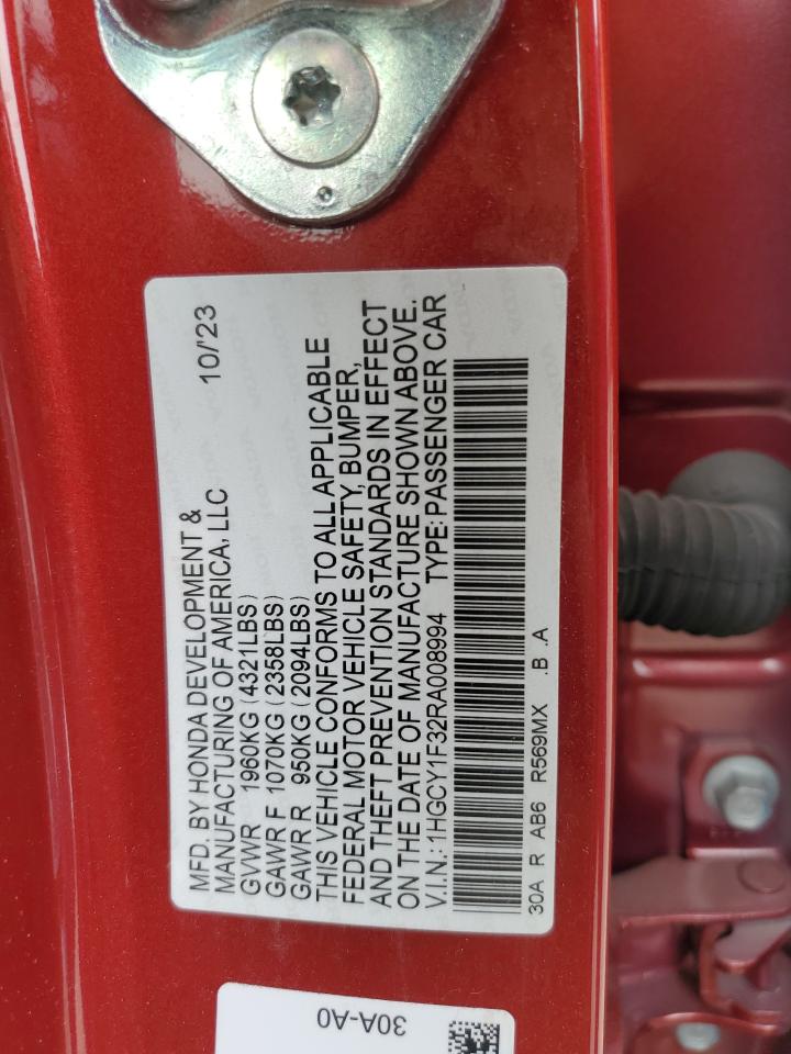 2024 HONDA ACCORD EX VIN:1HGCY1F32RA008994