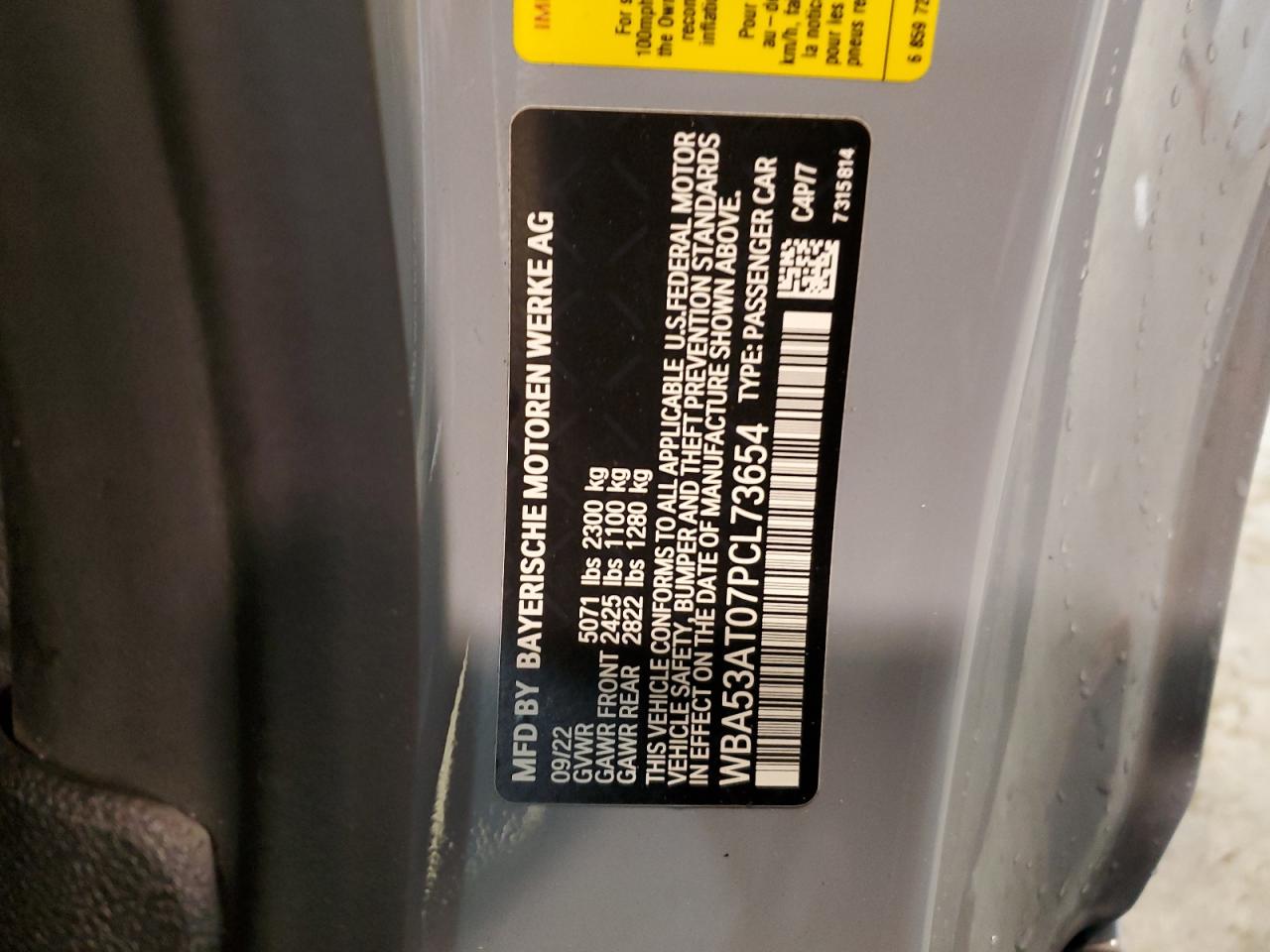 2023 BMW M440I VIN:WBA53AT07PCL73654