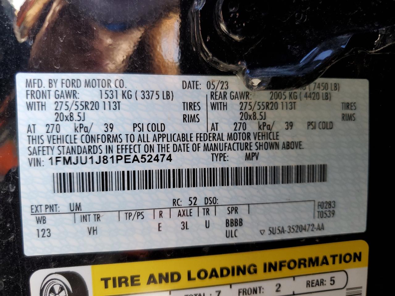 2023 FORD EXPEDITION XLT VIN:2HGEJ6676WH508764