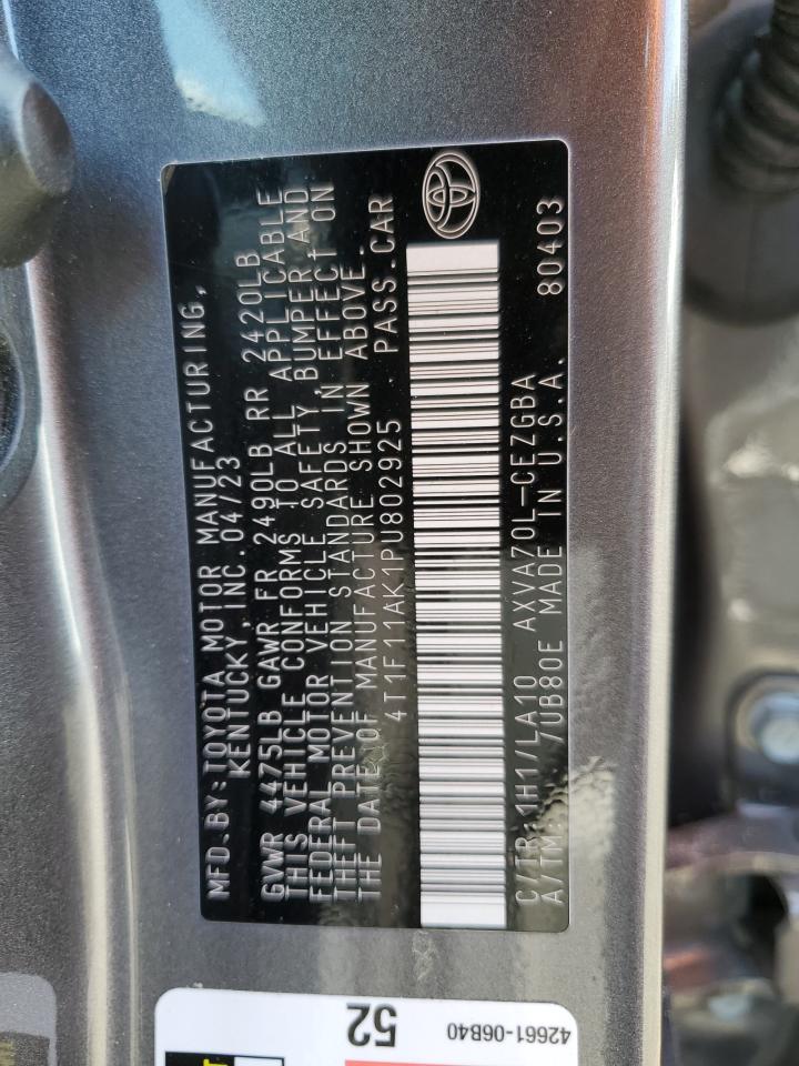 2023 TOYOTA CAMRY XLE VIN:4T1F11AK1PU802925