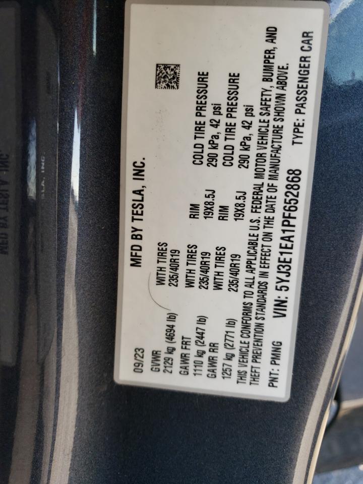 2023 TESLA MODEL 3 VIN:5YJ3E1EA1PF652868