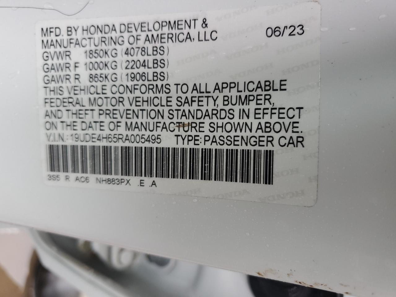 2024 ACURA INTEGRA A-SPEC TECH VIN:19UDE4H65RA005495