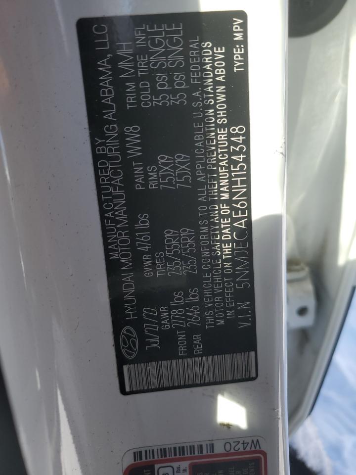 2022 HYUNDAI TUCSON LIMITED VIN:5NMJECAE6NH154348