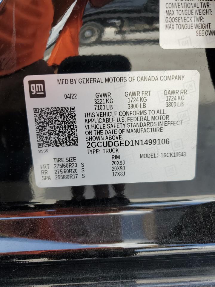 2022 CHEVROLET SILVERADO K1500 LTZ VIN:2GCUDGED1N1499106