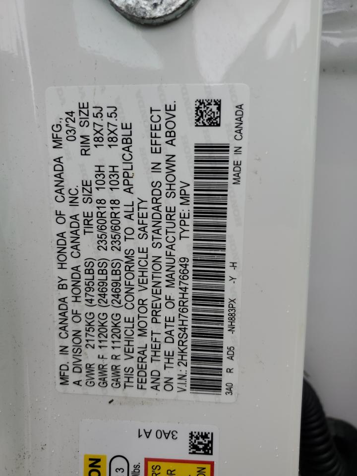 2024 HONDA CR-V EXL VIN:2HKRS4H76RH476649