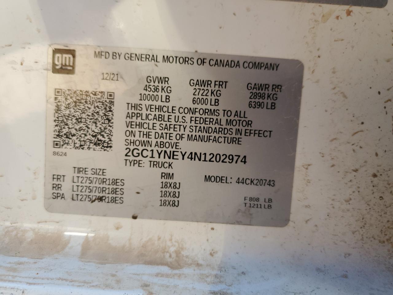 2022 CHEVROLET SILVERADO K2500 HEAVY DUTY LT VIN:2GC1YNEY4N1202974