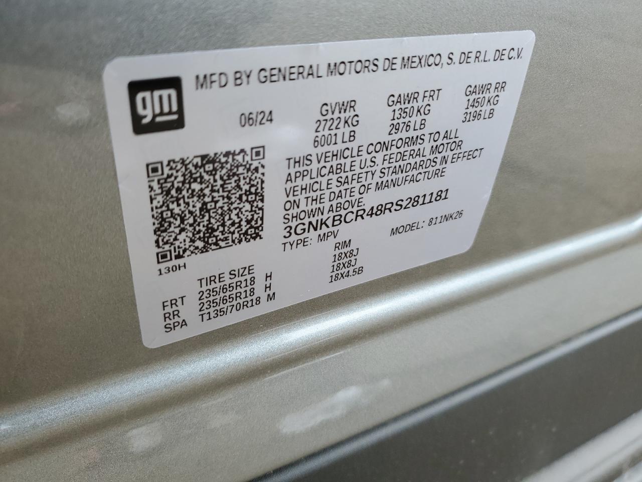 2024 CHEVROLET BLAZER 2LT VIN:3GNKBCR48RS281181