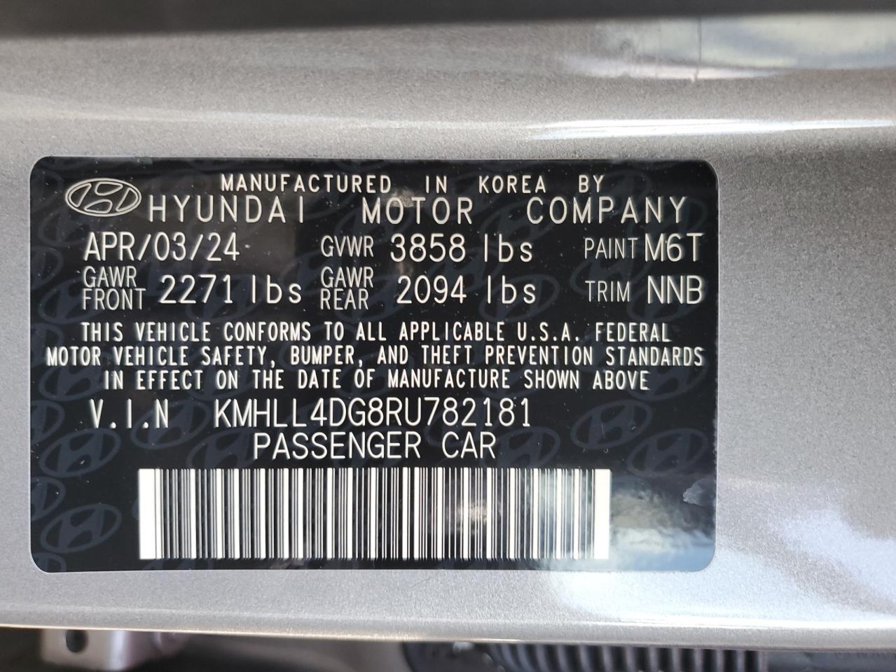 2024 HYUNDAI ELANTRA SE VIN:KMHLL4DG8RU782181