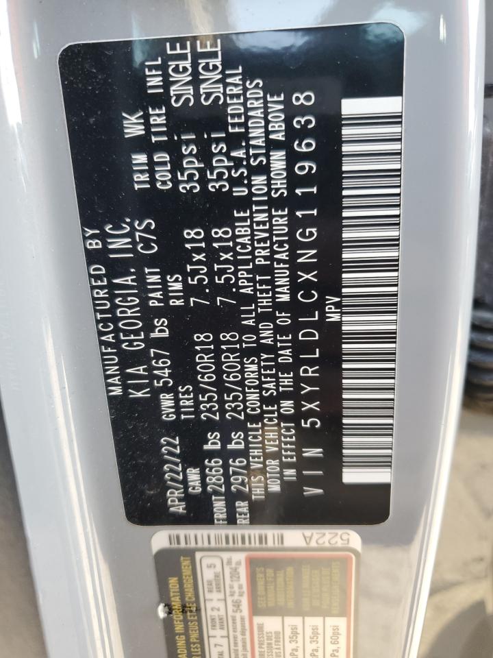 2022 KIA SORENTO S VIN:5XYRLDLCXNG119638