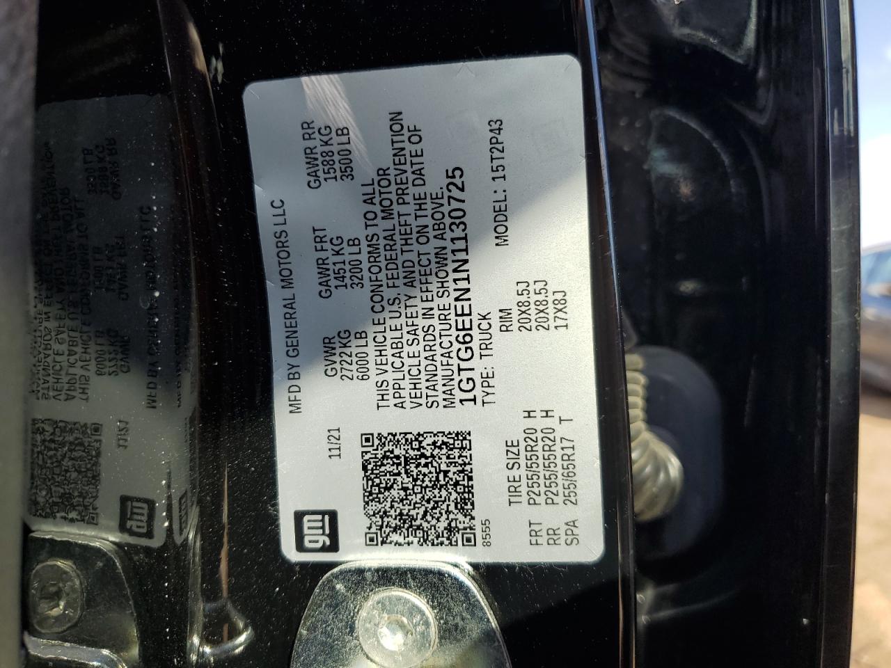 2022 GMC CANYON DENALI VIN:1GTG6EEN1N1130725