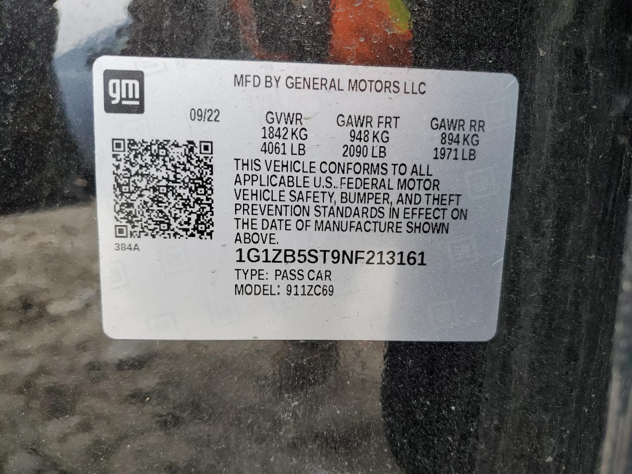 2022 CHEVROLET MALIBU LS VIN:1G1ZB5ST9NF213161