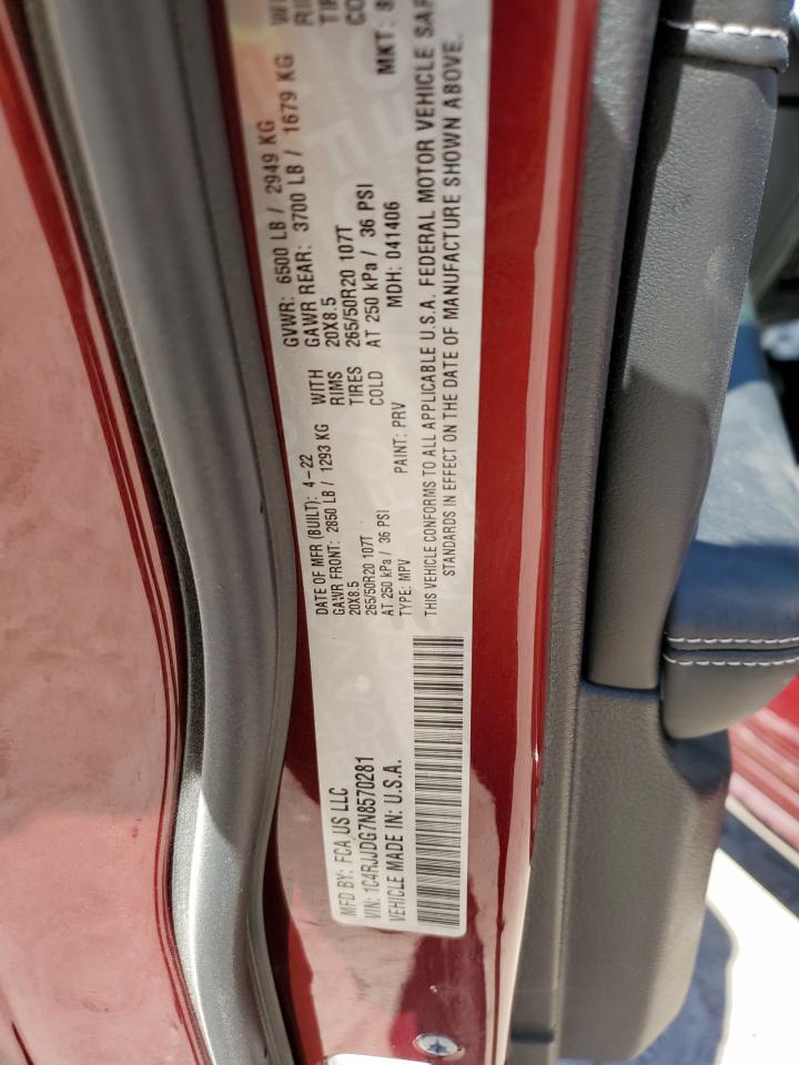 2022 JEEP GRAND CHEROKEE L OVERLAND VIN:1C4RJJDG7N8570281