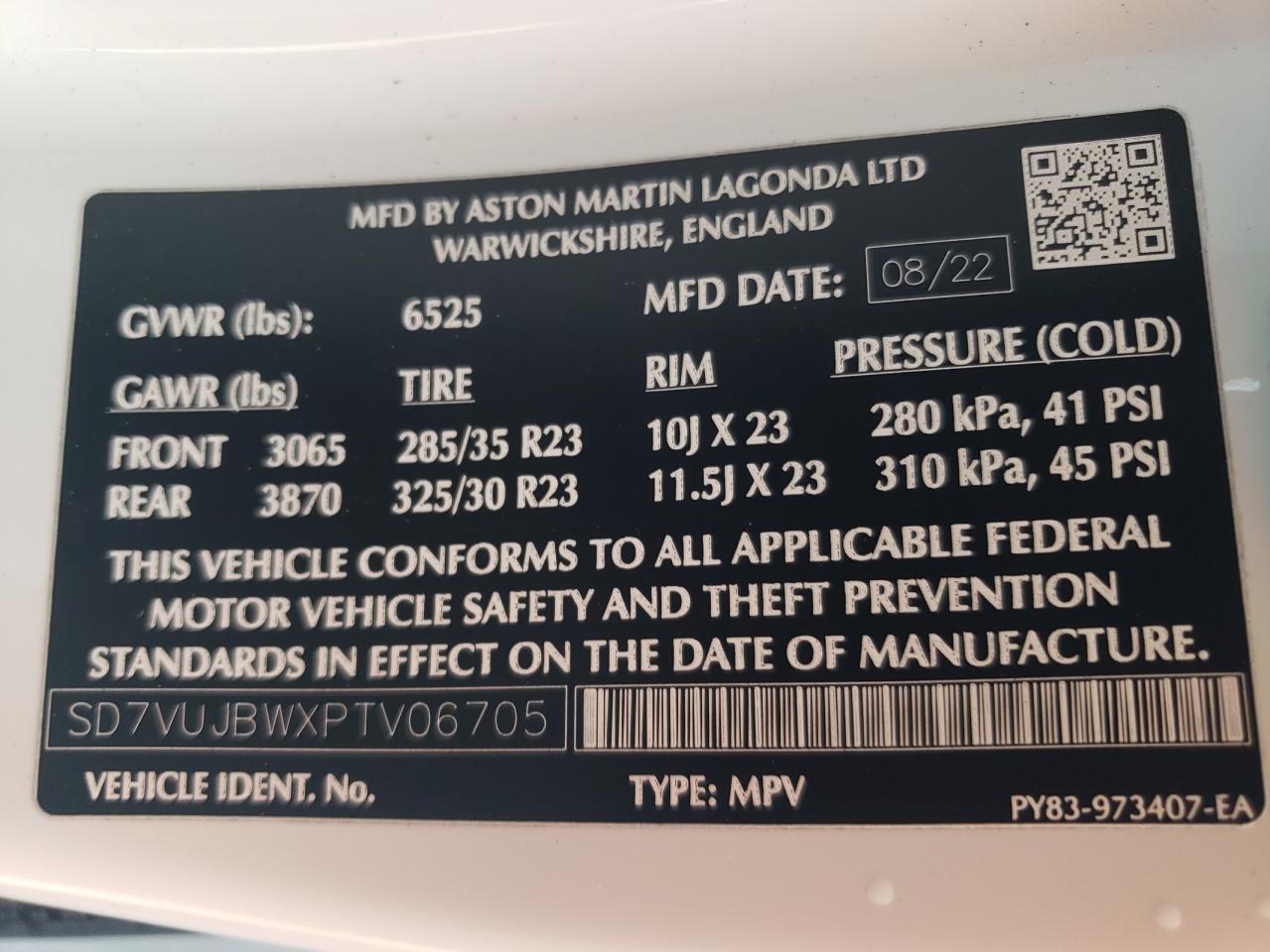 2023 ASTON MARTIN DBX 707 VIN:SD7VUJBWXPTV06705