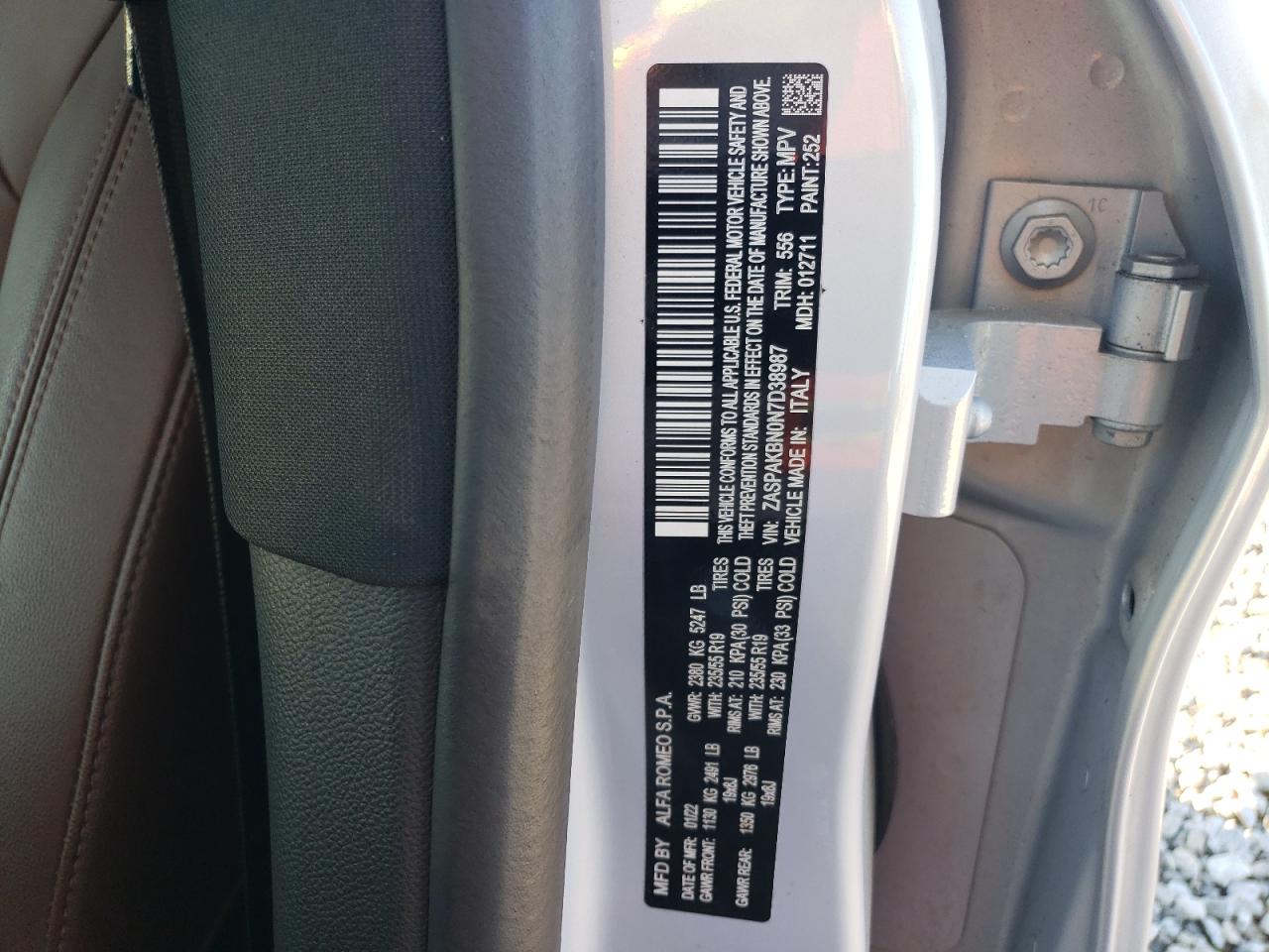 2022 ALFA ROMEO STELVIO TI VIN:ZASPAKBN0N7D38987