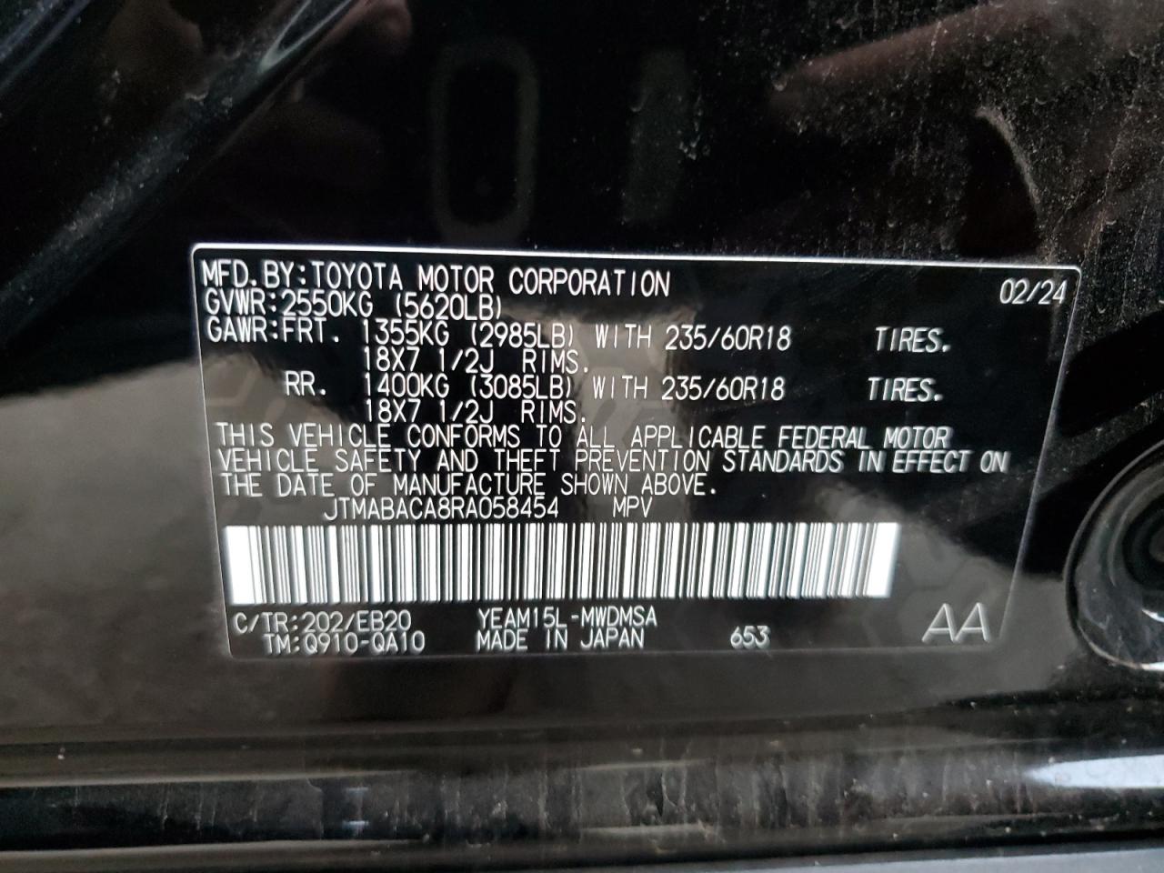 2024 TOYOTA BZ4X XLE VIN:JTMABACA8RA058454