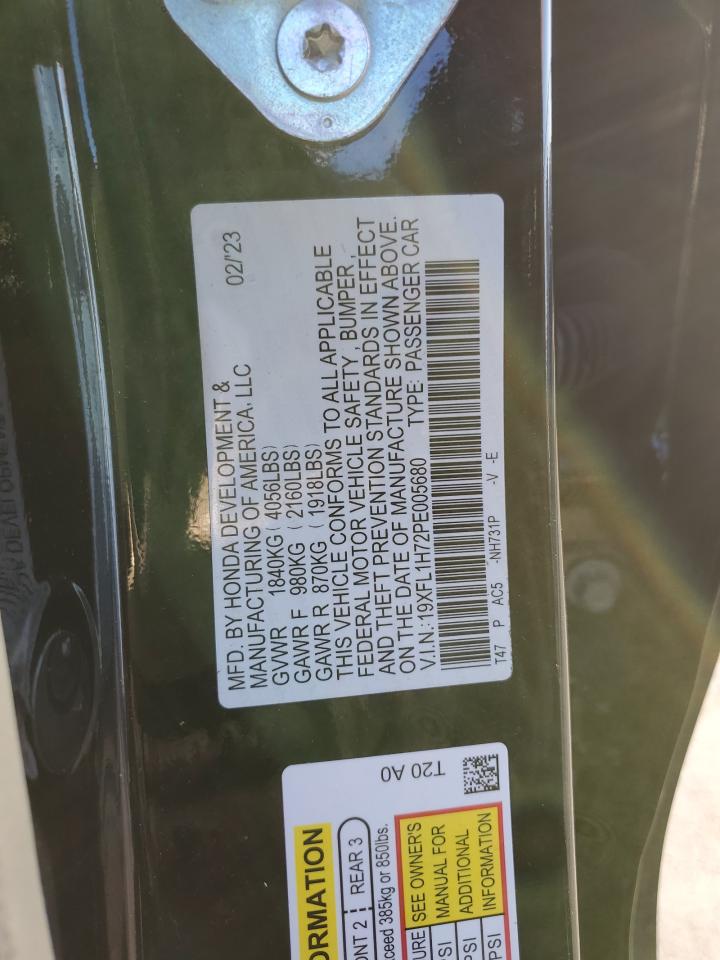 2023 HONDA CIVIC EXL VIN:19XFL1H72PE005680