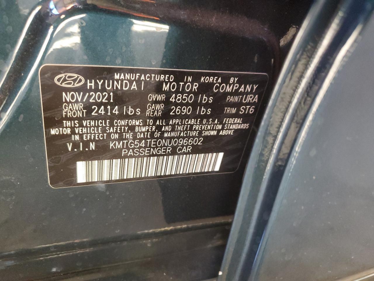 2022 GENESIS G70 BASE VIN:KMTG54TE0NU096602