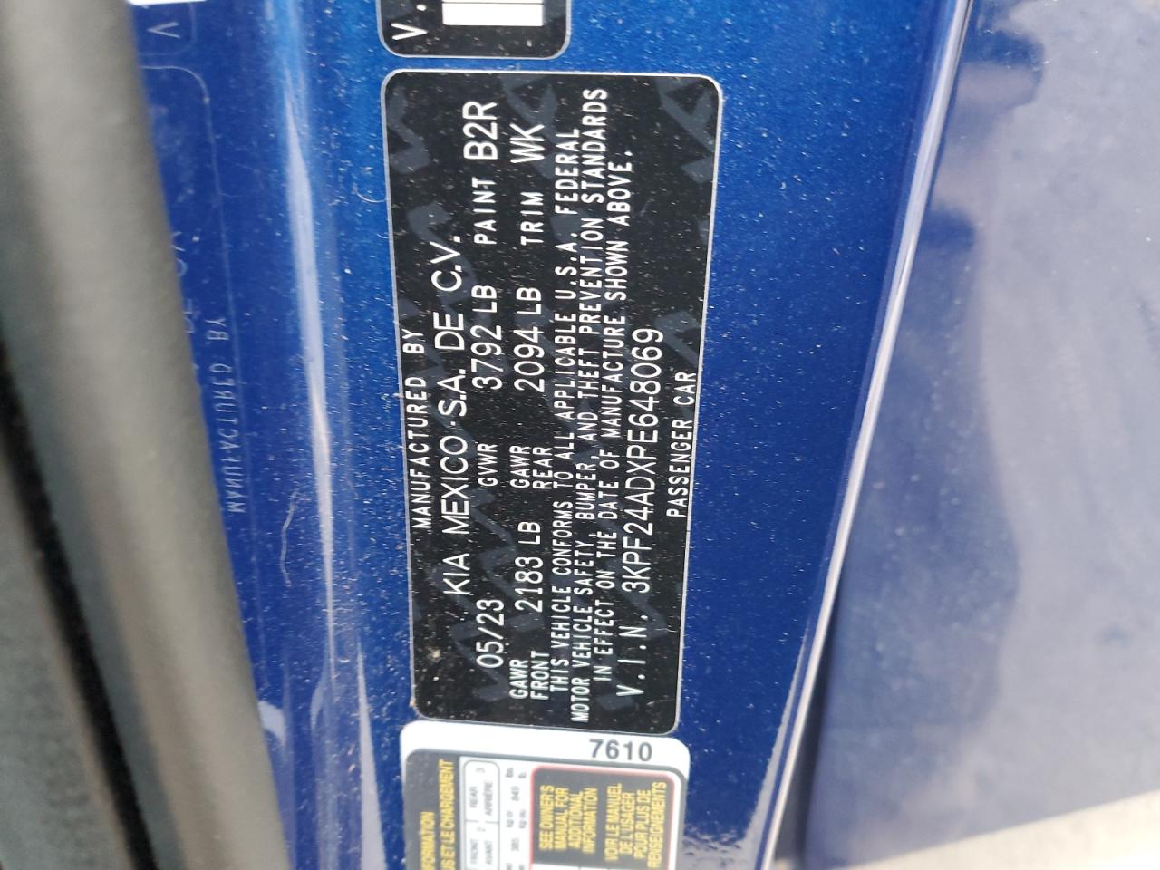 2023 KIA FORTE LX VIN:3KPF24ADXPE648069