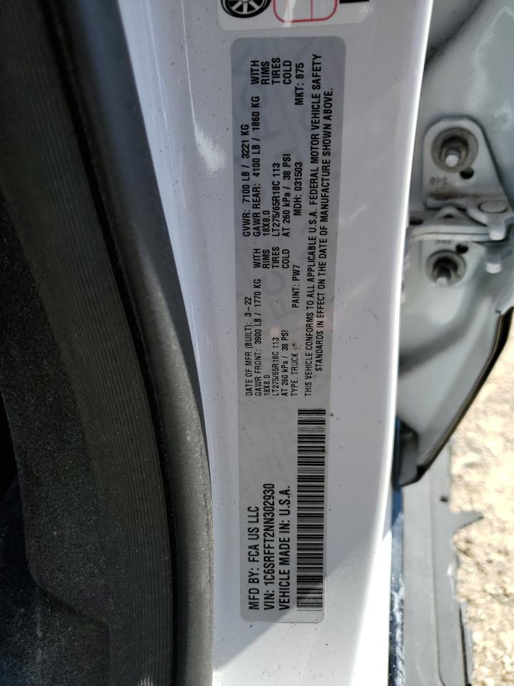 2022 RAM 1500 BIG HORN/LONE STAR VIN:1C6SRFFT2NN302930