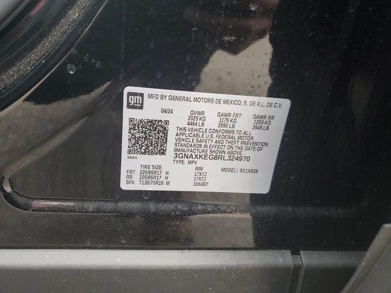 2024 CHEVROLET EQUINOX LT VIN:3GNAXKEG8RL324970