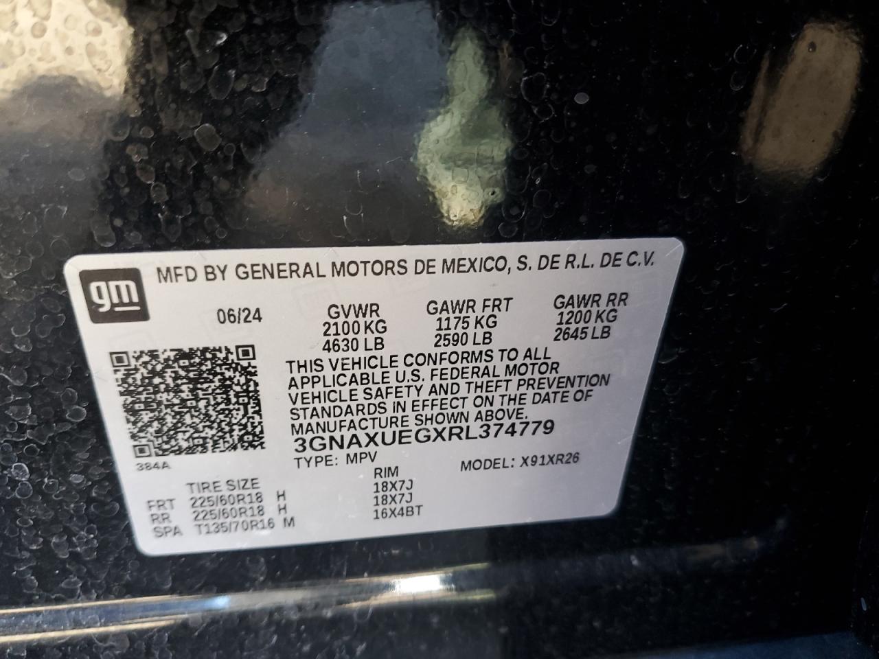 2024 CHEVROLET EQUINOX LT VIN:3GNAXUEGXRL374779