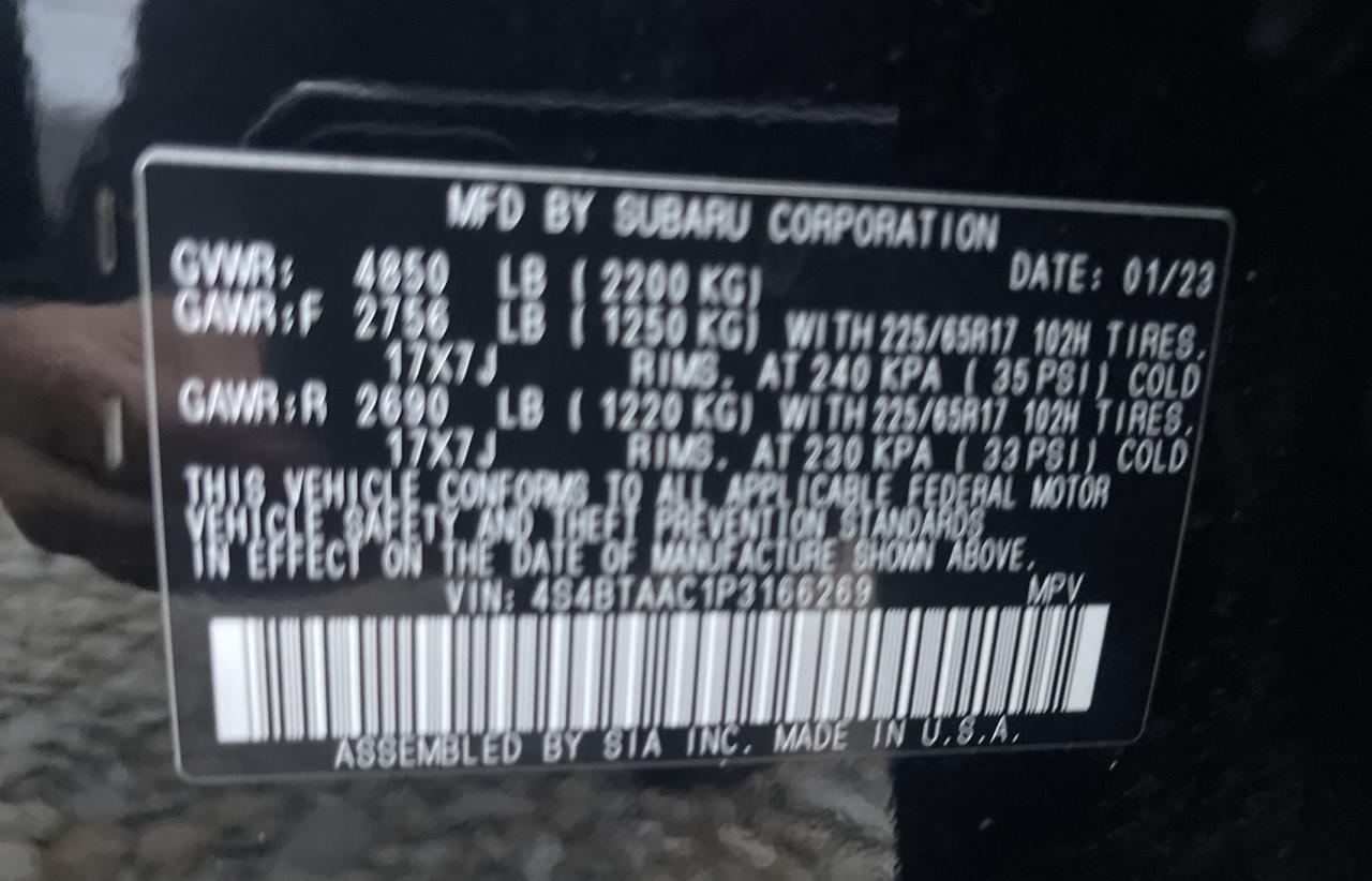 2023 SUBARU OUTBACK VIN:4S4BTAAC1P3166269