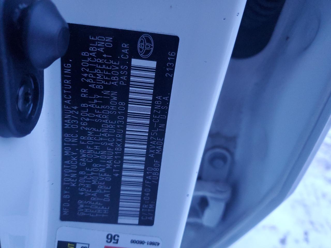 2024 TOYOTA CAMRY LE VIN:4T1C11BKXRU130108