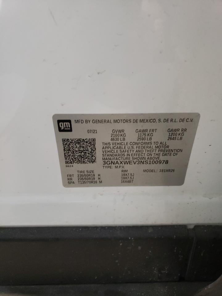 2022 CHEVROLET EQUINOX RS VIN:3GNAXWEV3NS100978