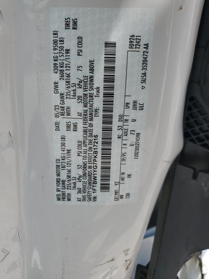 2023 FORD TRANSIT T-350 VIN:1FTBW1YG7PKB17216