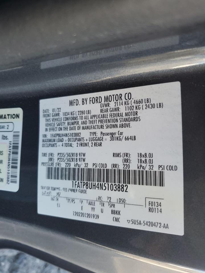 2022 FORD MUSTANG VIN:1FATP8UH4N5103882