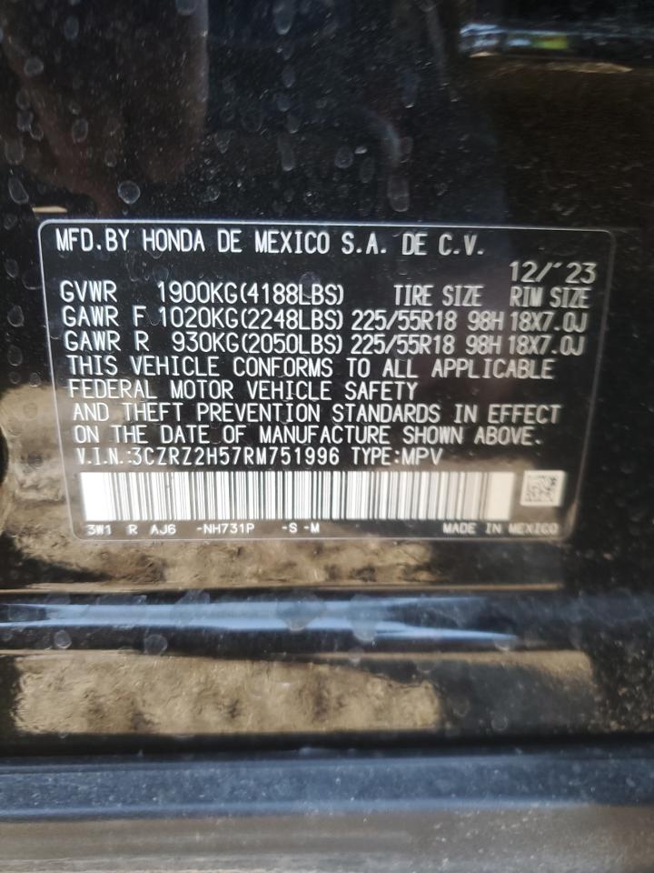 2024 HONDA HR-V SPORT VIN:3CZRZ2H57RM751996