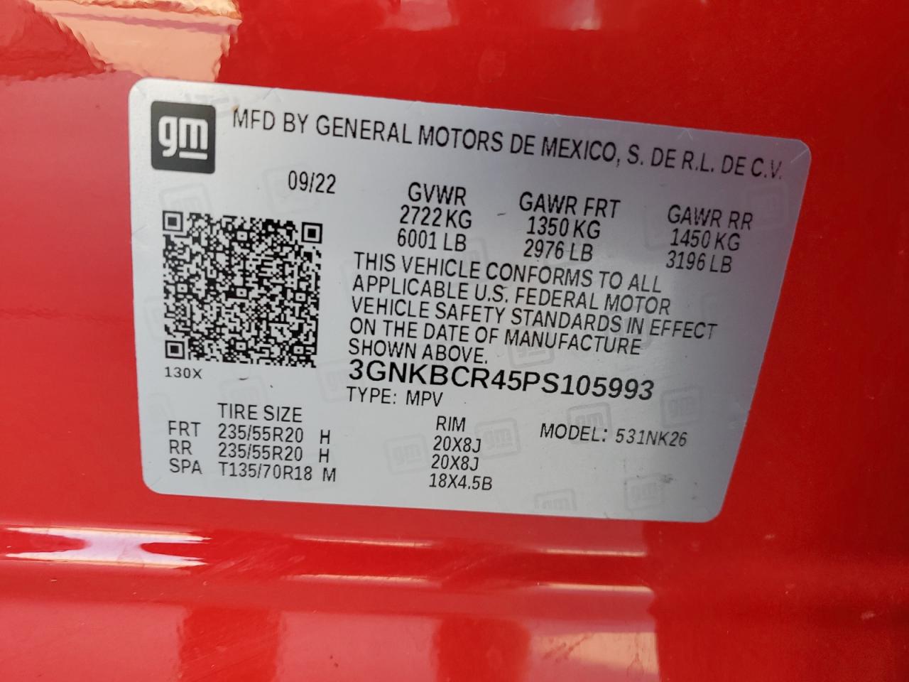 2023 CHEVROLET BLAZER 2LT VIN:3GNKBCR45PS105993