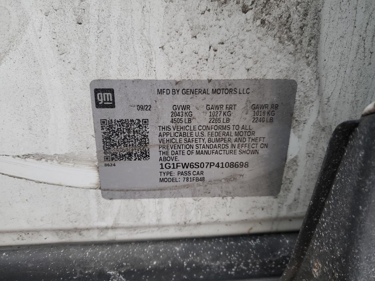 2023 CHEVROLET BOLT EV 1LT VIN:1G1FW6S07P4108698