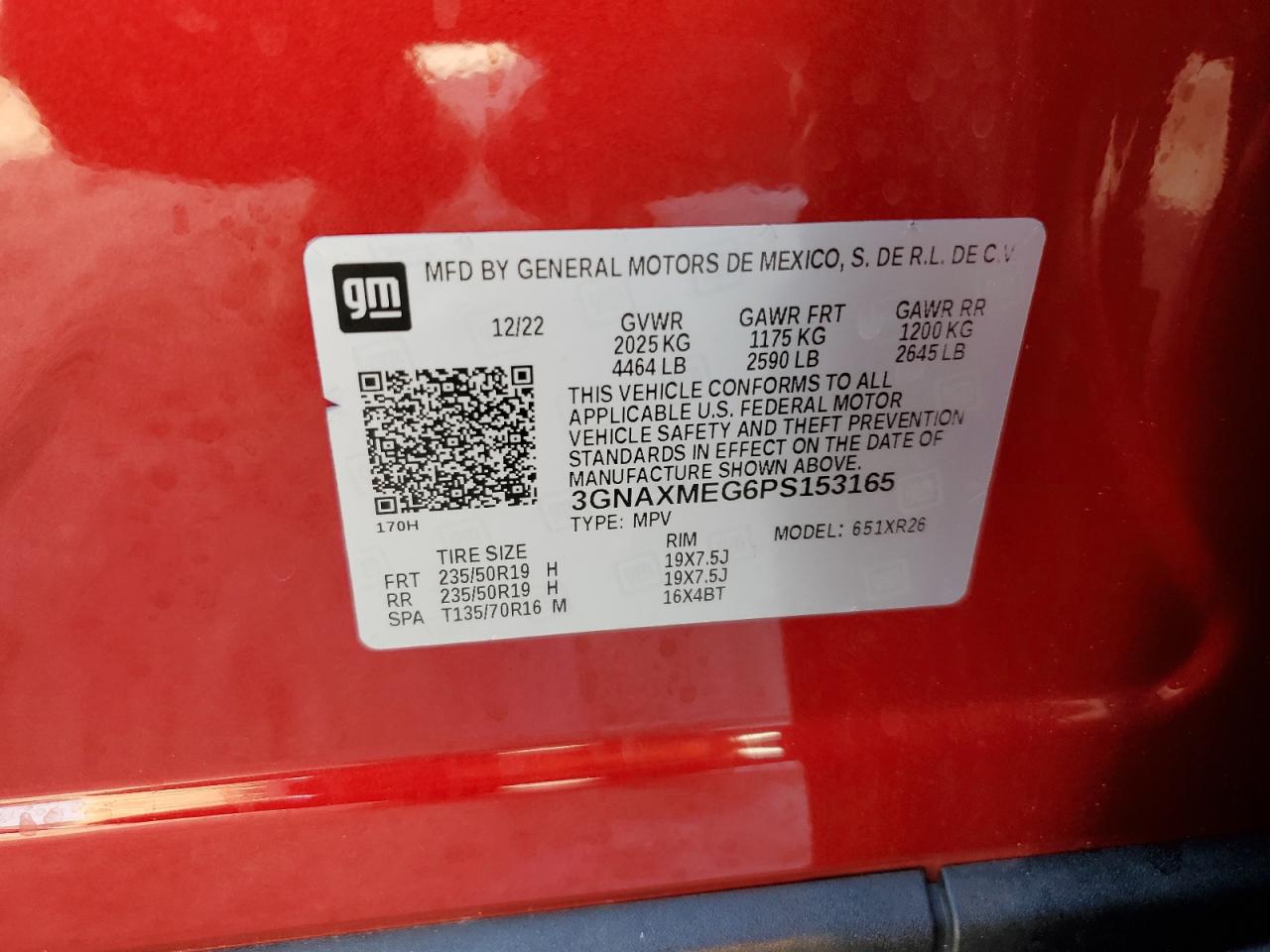 2023 CHEVROLET EQUINOX RS VIN:3GNAXMEG6PS153165