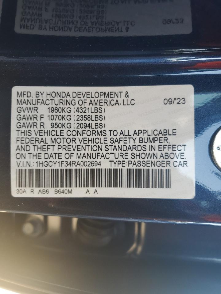 2024 HONDA ACCORD EX VIN:1HGCY1F34RA002694