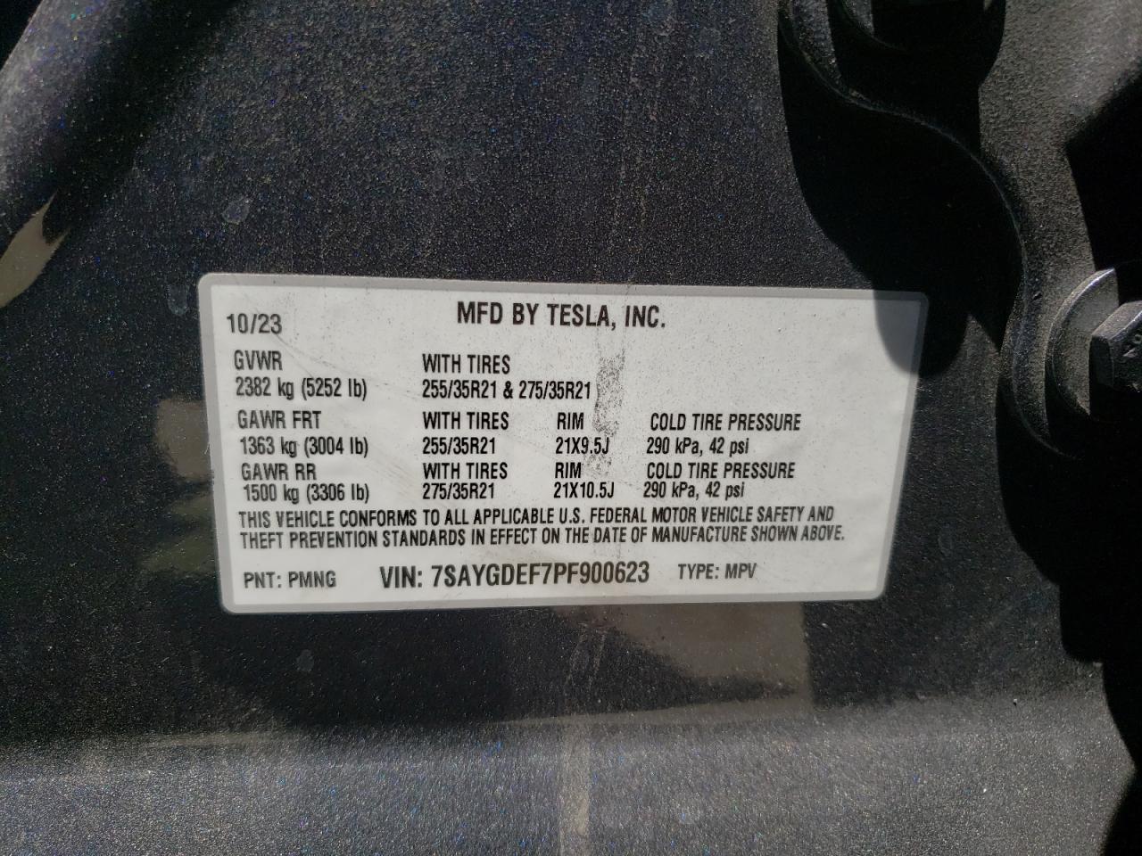 2023 TESLA MODEL Y VIN:7SAYGDEF7PF900623