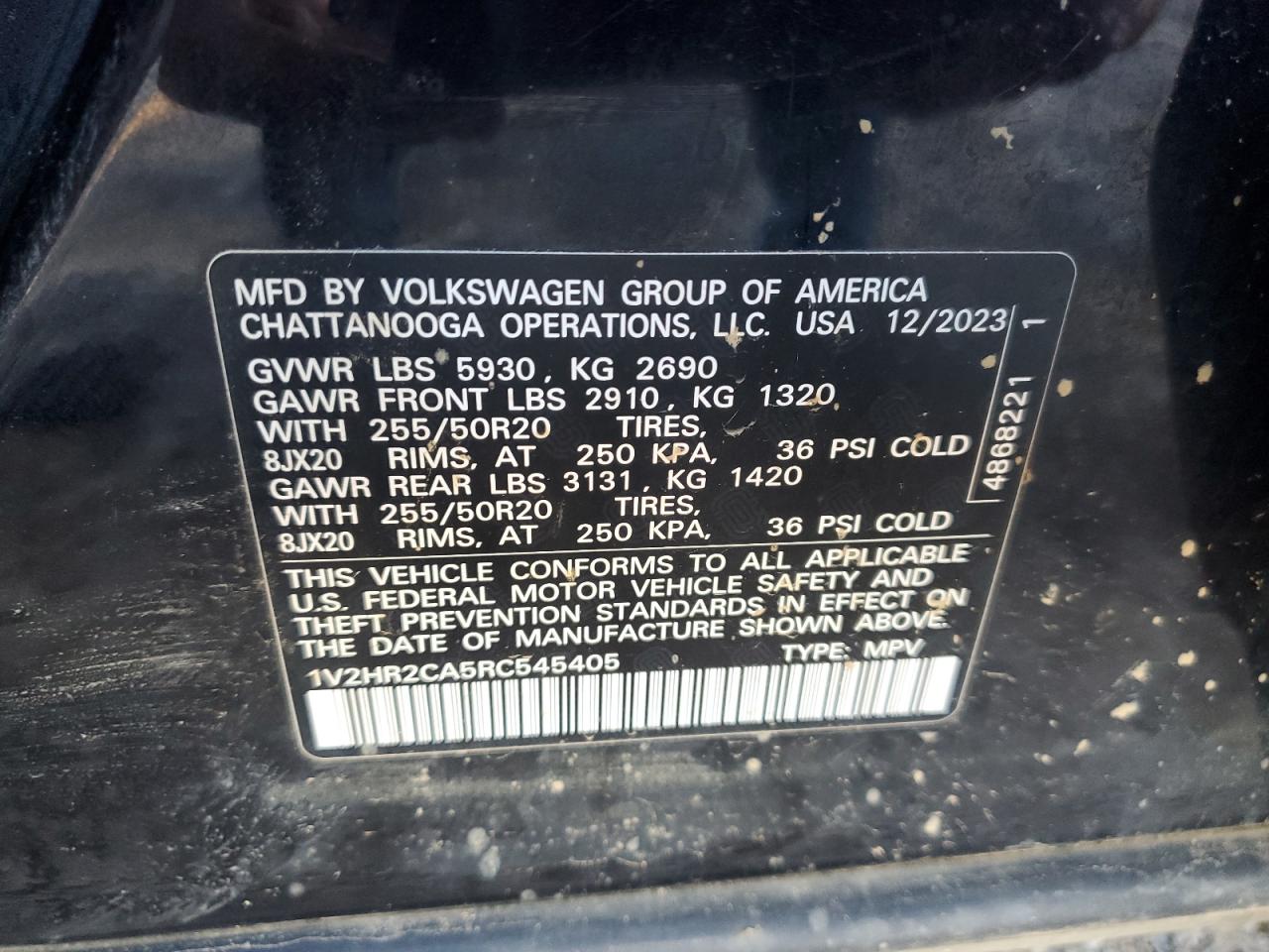 2024 VOLKSWAGEN ATLAS SE VIN:1V2HR2CA5RC545405